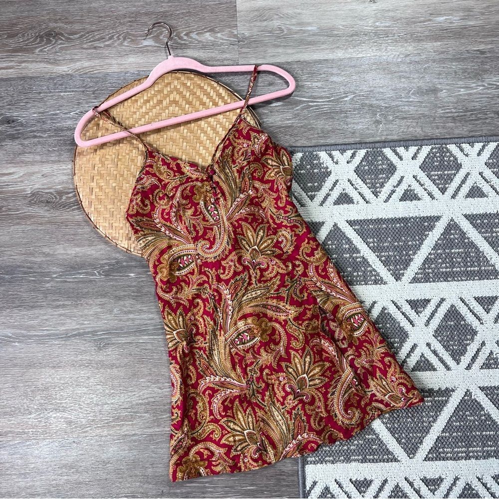 Victoria's Secret Red Paisley Satin Slip Chemise